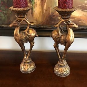 Gorgeous Ornate Wooden Reindeer Candle Holder Set